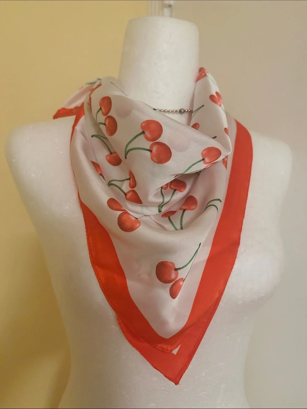 Cherry 🍒 Pattern Decorative Throw - Red on Cream Scarf 26”X 27” Inches